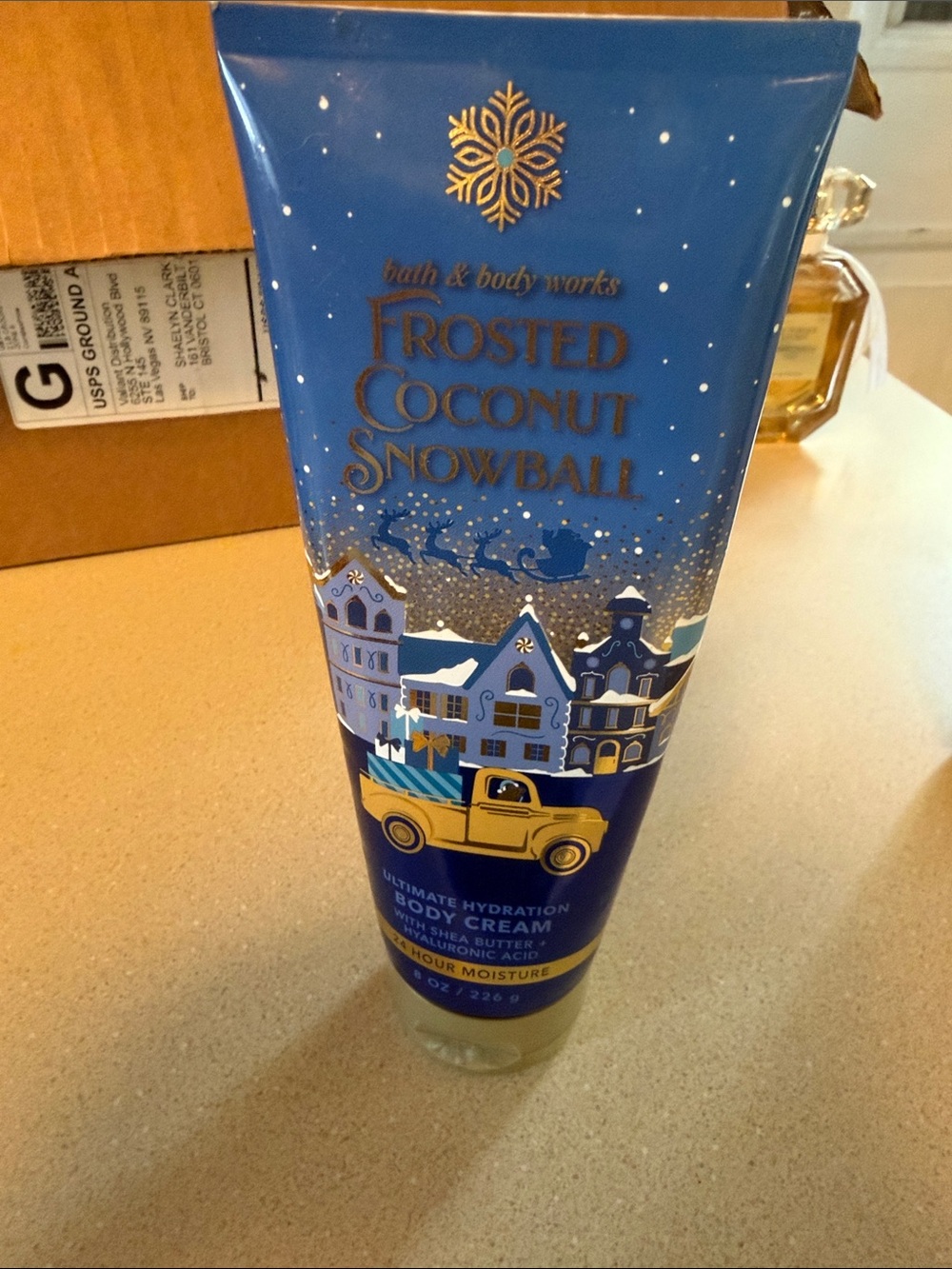 Bath & Body Works Frosted Coconut Snowball Body Cream - Blue & Gold Accents